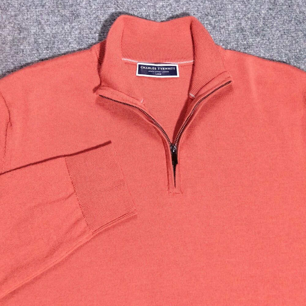 Charles Tyrwhitt Sweater 100% Merino Wool 1/4 Quarter Zip Men's Large Rust